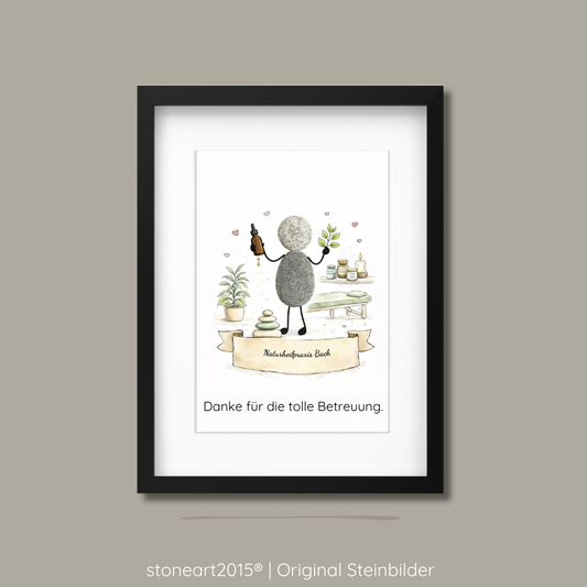 Handgemachtes Steinbild aus Naturkieseln als Dankeschön für Naturheilpraxis / Heilpraktiker