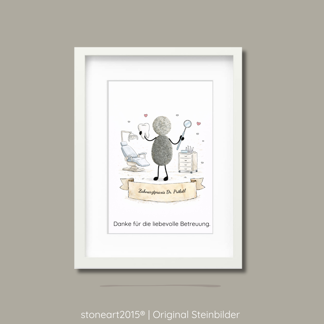 Handgemachtes Steinbild aus Naturkieseln als Dankeschön für Zahnarztpraxis