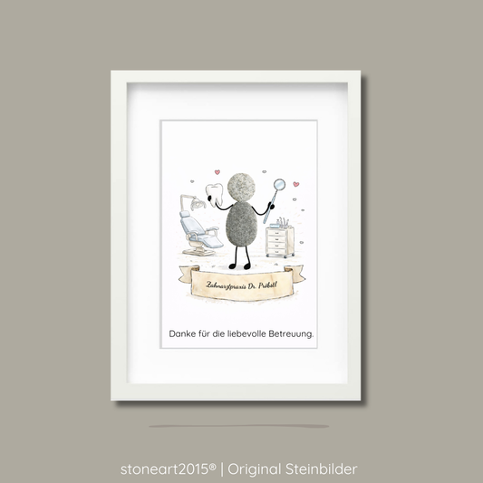 Handgemachtes Steinbild aus Naturkieseln als Dankeschön für Zahnarztpraxis