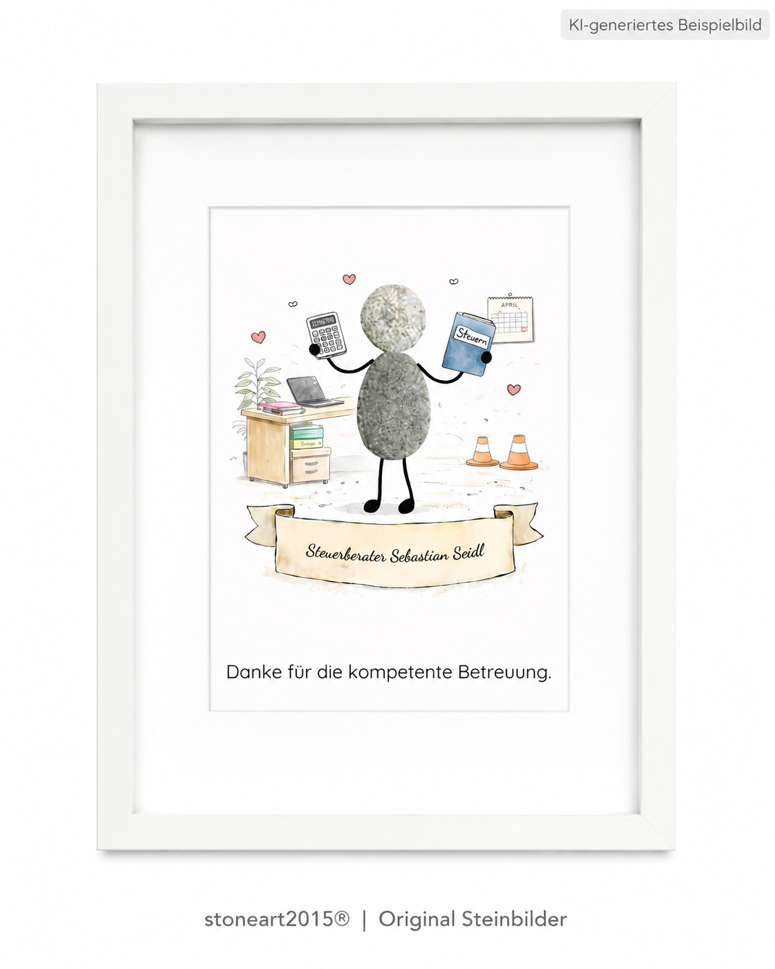 Kieselsteinbild Steuerkanzlei - Geschenk zur Praxiseroeffnung, handgemachtes Steinbild