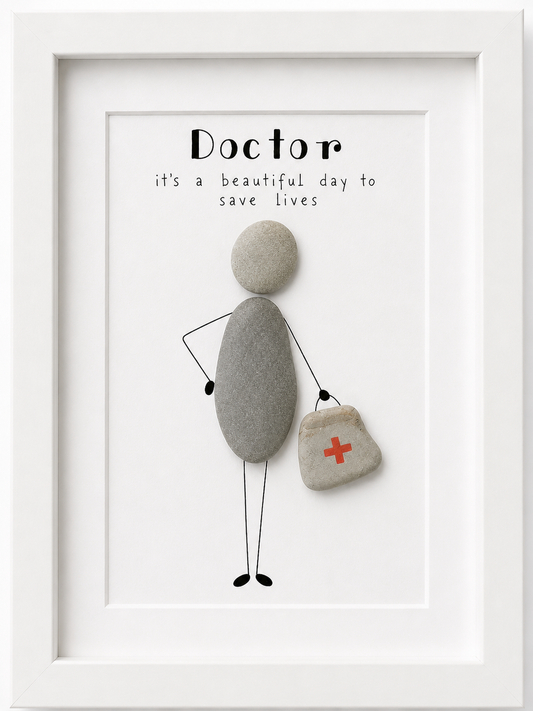 Kieselsteinbild Doctor it's a beautiful day to save lives mit Arzttasche – Geschenk für Ärztinnen und Ärzte, handgemachtes Steinbild