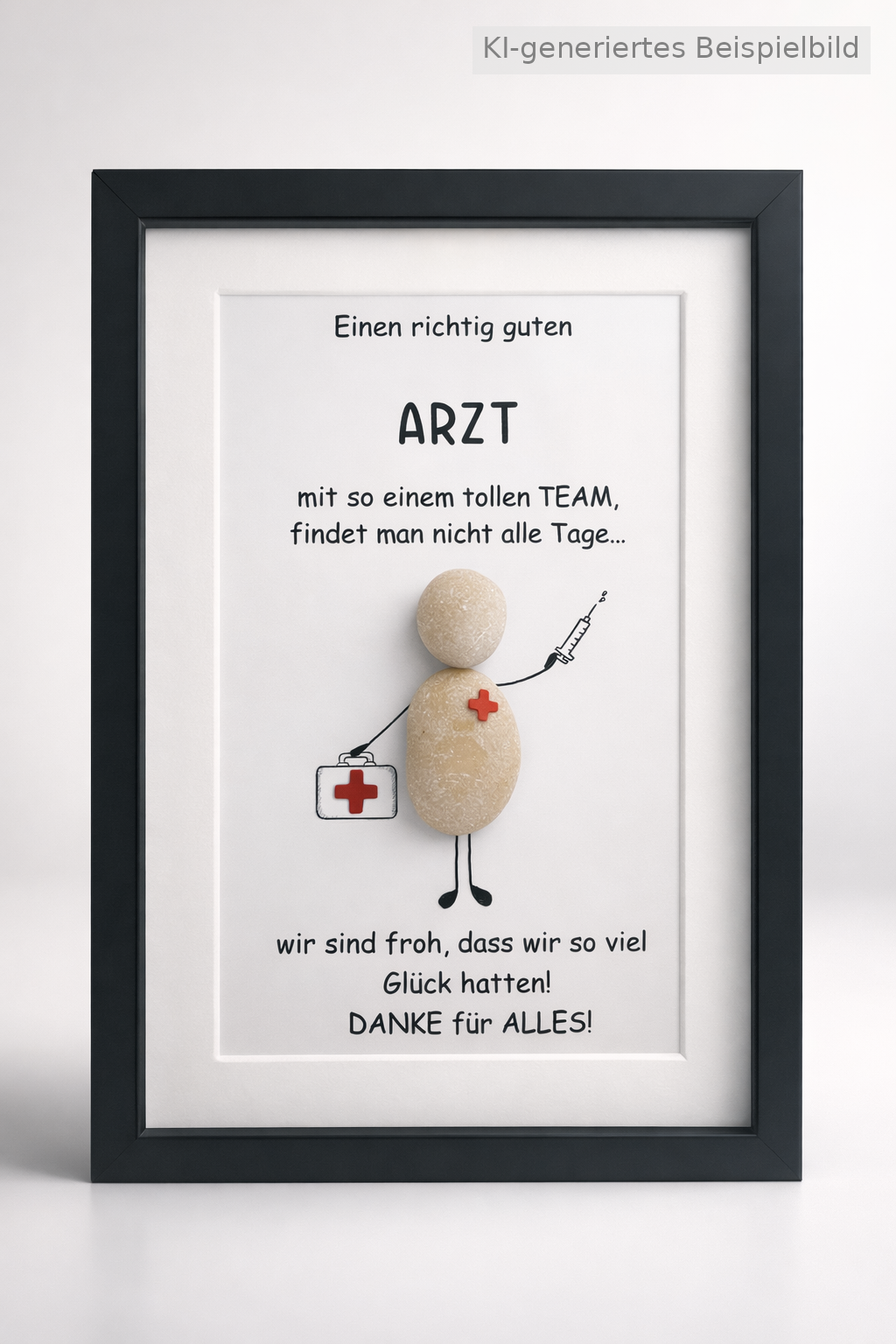 Kieselsteinbild Danke für alles – Dankeschön für Arzt und Praxisteam, handgemachtes Steinbild