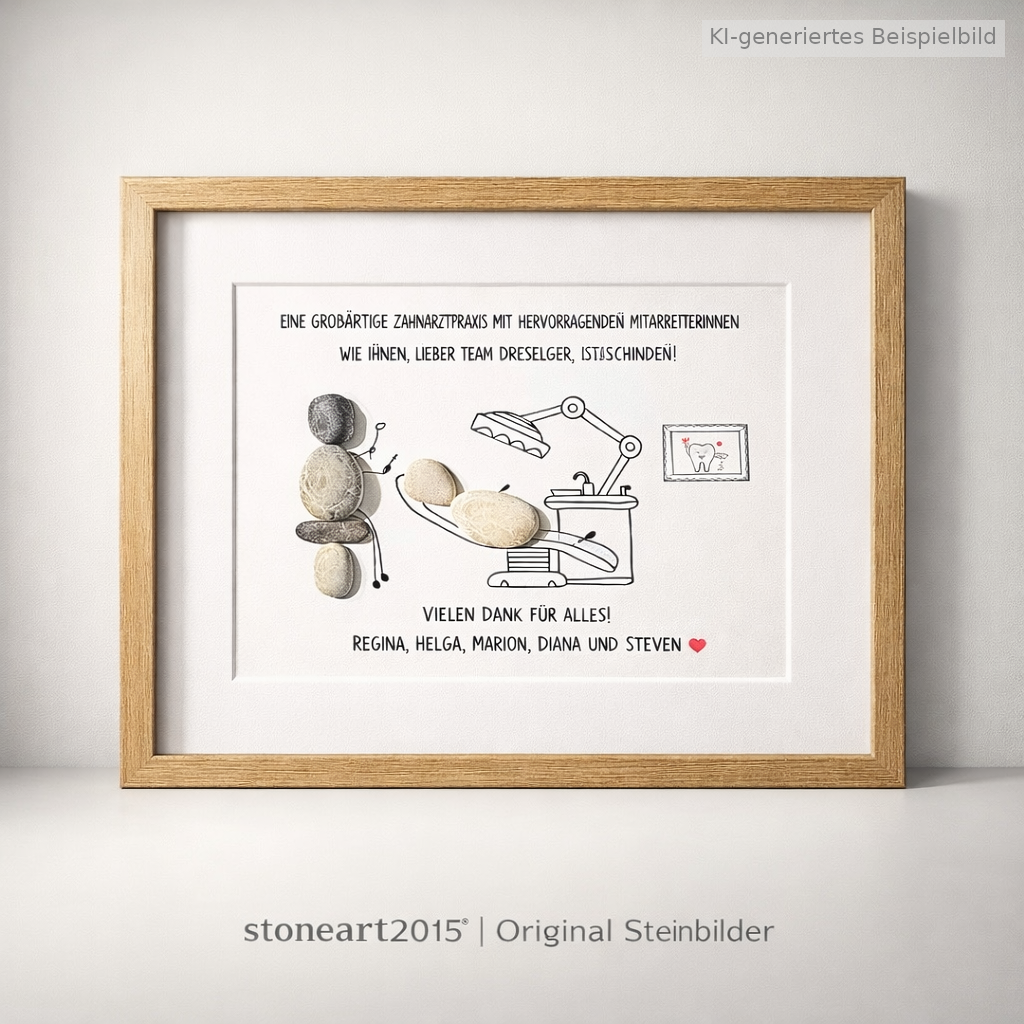 Kieselsteinbild Vielen Dank für alles – Dankeschön für das Zahnarztpraxis-Team, handgemachtes Steinbild