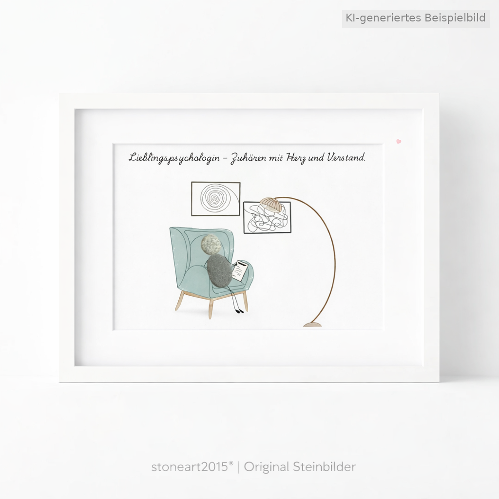 Kieselsteinbild Zuhören mit Herz und Verstand – Geschenk für Psychologin oder Therapeutin, handgemachtes Steinbild