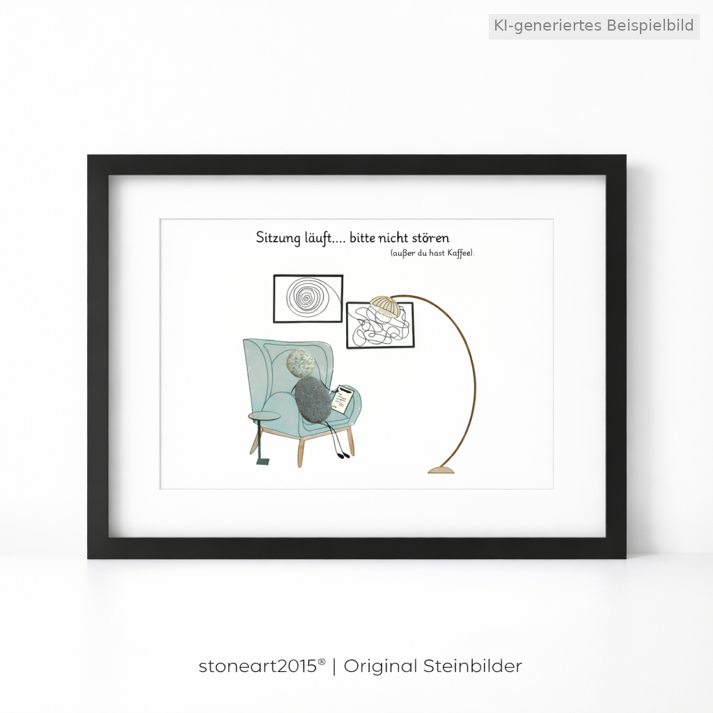 Kieselsteinbild Sitzung läuft... bitte nicht stören – humorvolles Geschenk für Psychotherapeut:in, handgemachtes Steinbild