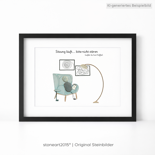 Kieselsteinbild Sitzung läuft... bitte nicht stören – humorvolles Geschenk für Psychotherapeut:in, handgemachtes Steinbild