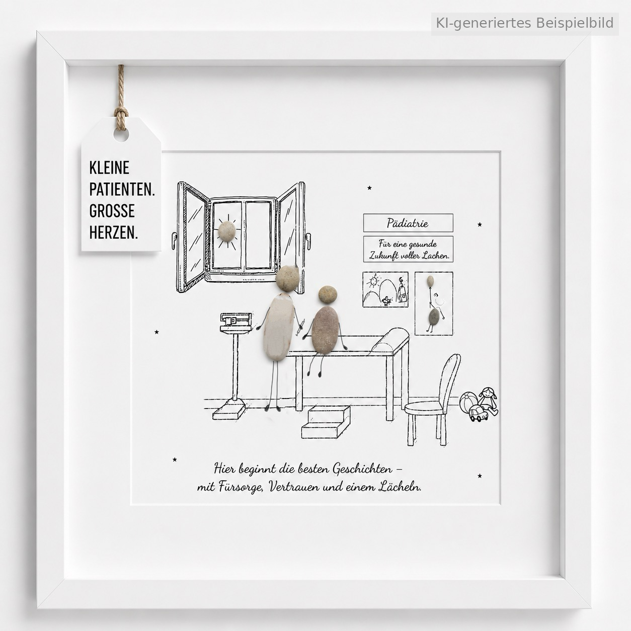 Kieselsteinbild Kleine Patienten. Große Herzen. – Geschenk für Kinderarzt oder Kinderärztin, handgemachtes Steinbild