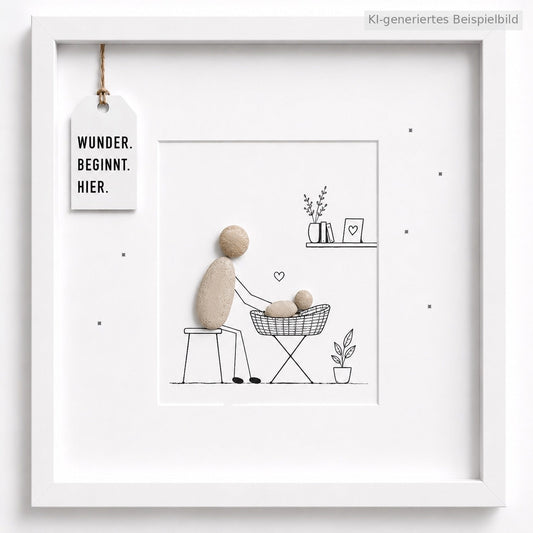 Kieselsteinbild Wunder. Beginnt. Hier. – Geschenk für Hebamme, handgemachtes Steinbild