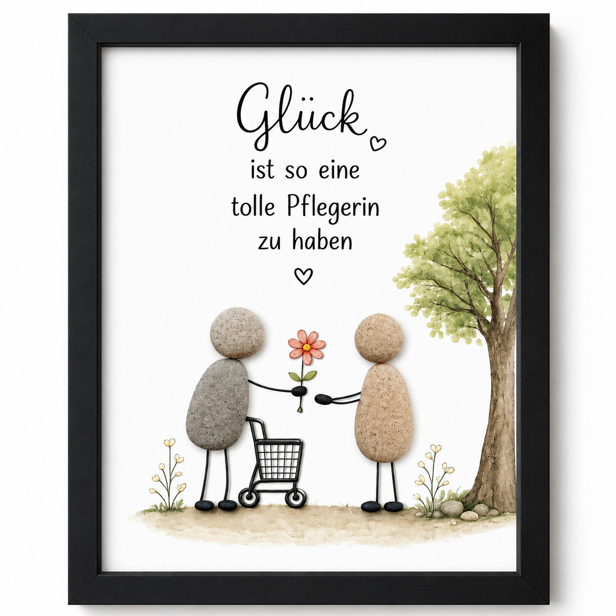 Kieselsteinbild Glück ist, eine so tolle Pflegerin zu haben – Dankeschön für eine Pflegerin, handgemachtes Steinbild