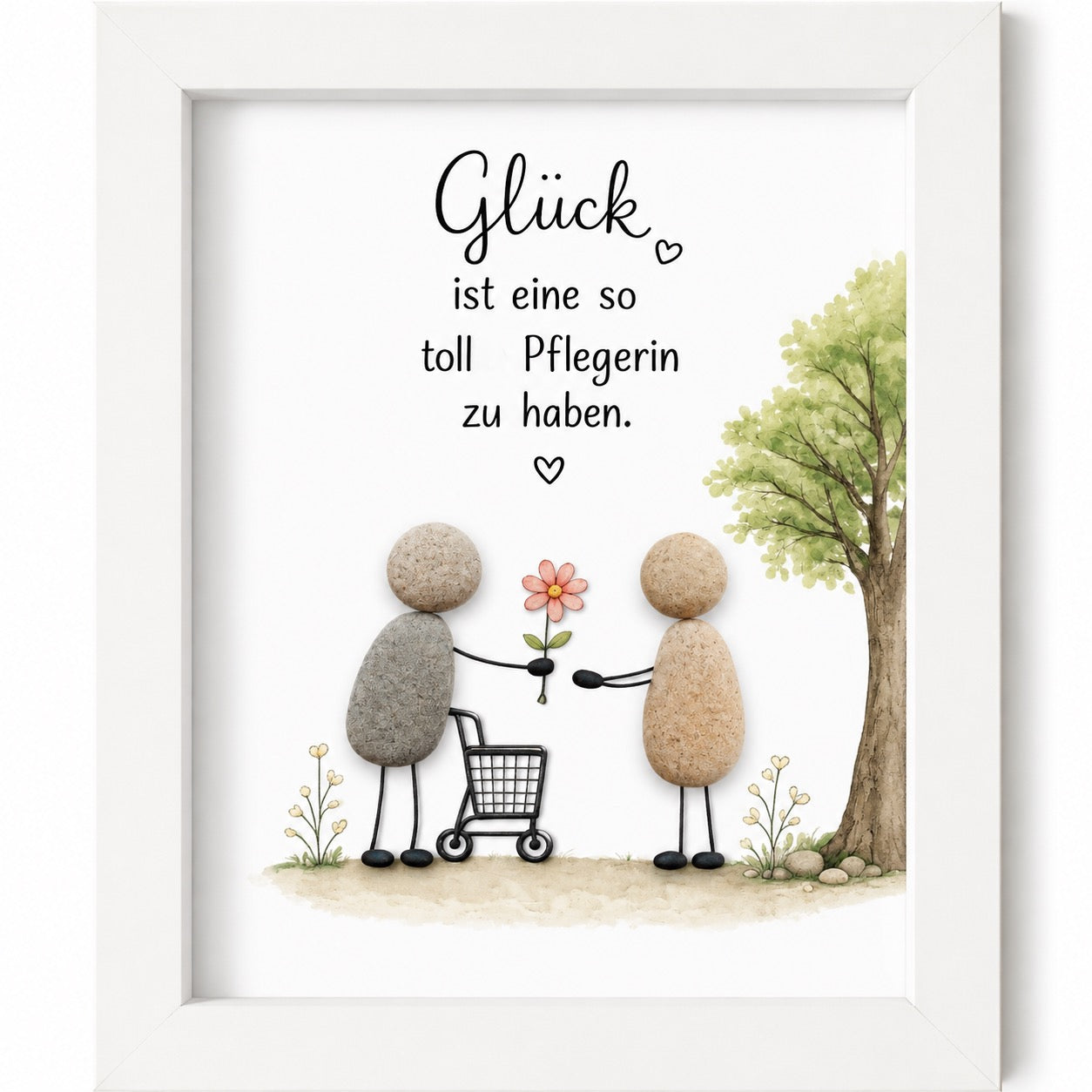 Kieselsteinbild Glück ist, eine so tolle Pflegerin zu haben – Dankeschön für eine Pflegerin, handgemachtes Steinbild