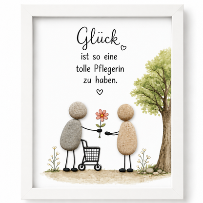 Kieselsteinbild Glück ist, eine so tolle Pflegerin zu haben – Dankeschön für eine Pflegerin, handgemachtes Steinbild