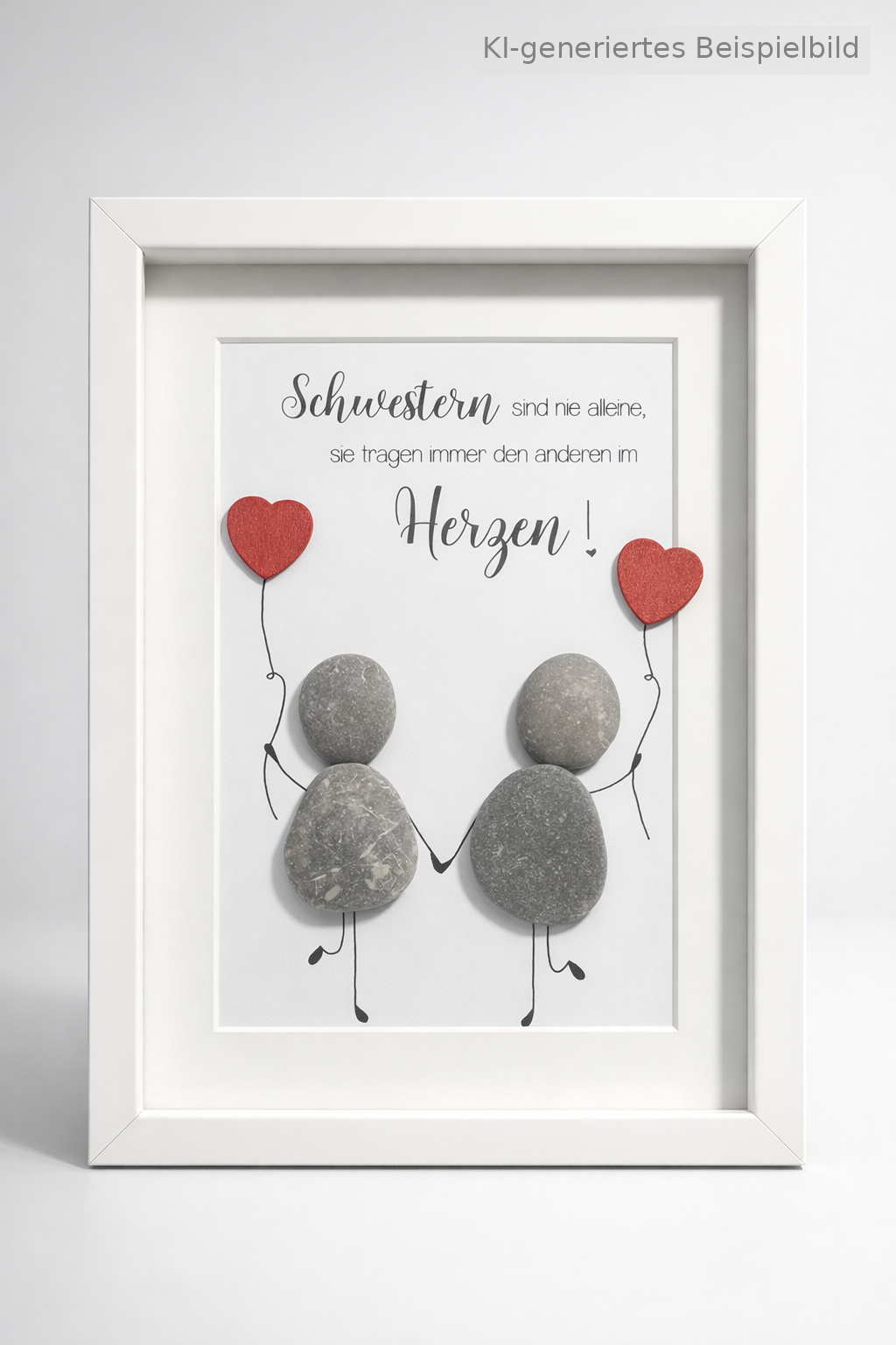 Kieselsteinbild Schwestern sind nie alleine – Geschenk für Schwester, handgemachtes Steinbild