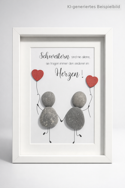 Kieselsteinbild Schwestern sind nie alleine – Geschenk für Schwester, handgemachtes Steinbild