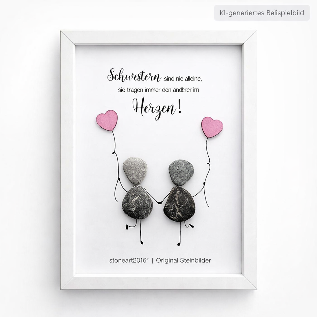 Kieselsteinbild Schwestern sind nie alleine – Geschenk für Schwester, handgemachtes Steinbild