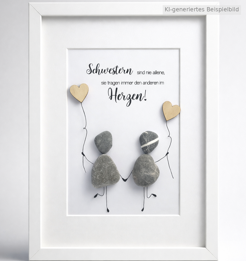 Kieselsteinbild Schwestern sind nie alleine – Geschenk für Schwester, handgemachtes Steinbild
