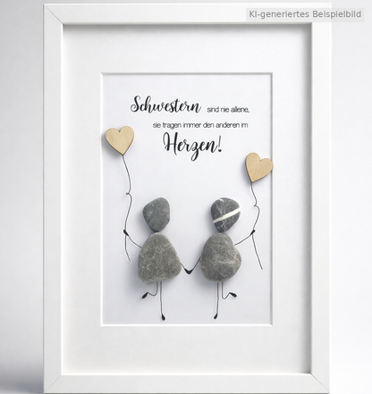 Kieselsteinbild Schwestern sind nie alleine – Geschenk für Schwester, handgemachtes Steinbild