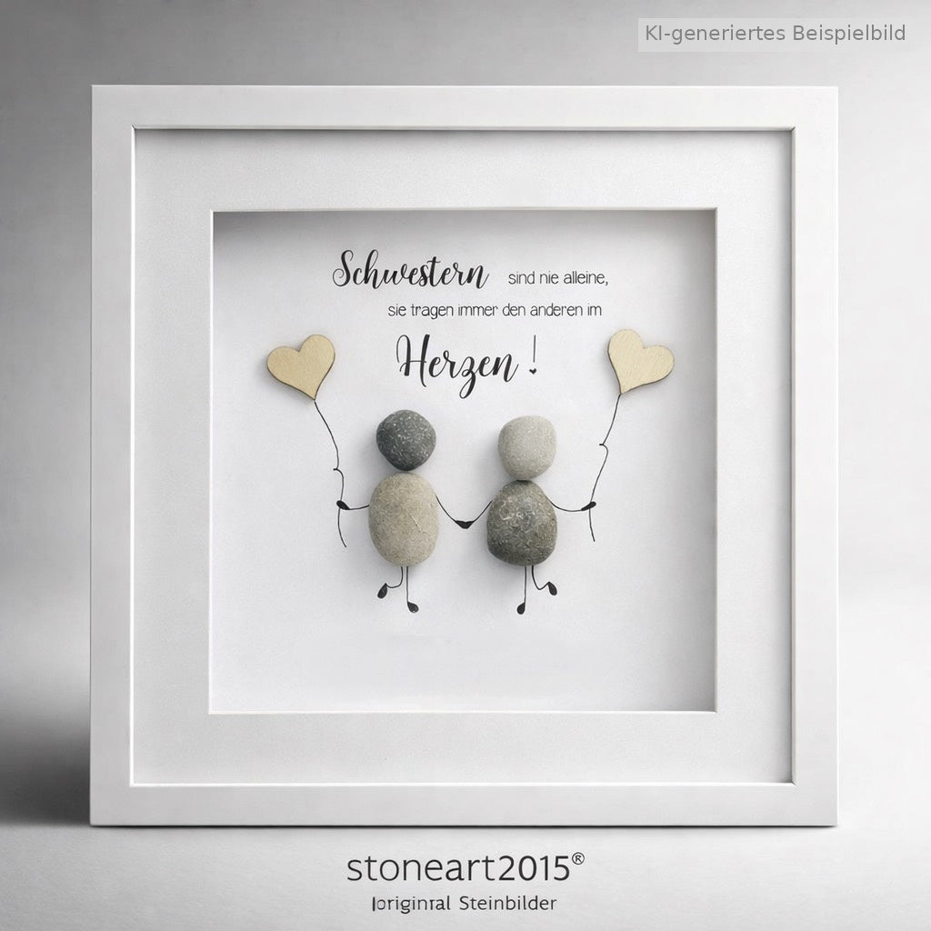 Kieselsteinbild Schwestern sind nie alleine – Geschenk für Schwester, handgemachtes Steinbild
