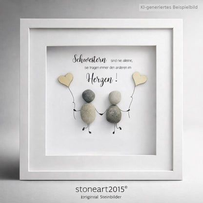 Kieselsteinbild Schwestern sind nie alleine – Geschenk für Schwester, handgemachtes Steinbild