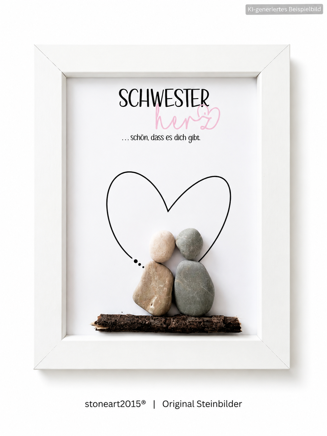 Kieselsteinbild Schwesterherz – Geschenk für die Schwester, handgemachtes Steinbild