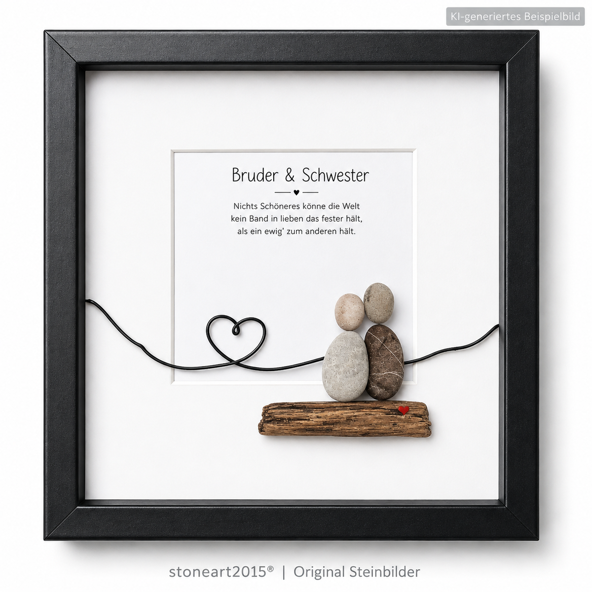 Kieselsteinbild Bruder & Schwester – Geschwister Geschenk, handgemachtes Steinbild