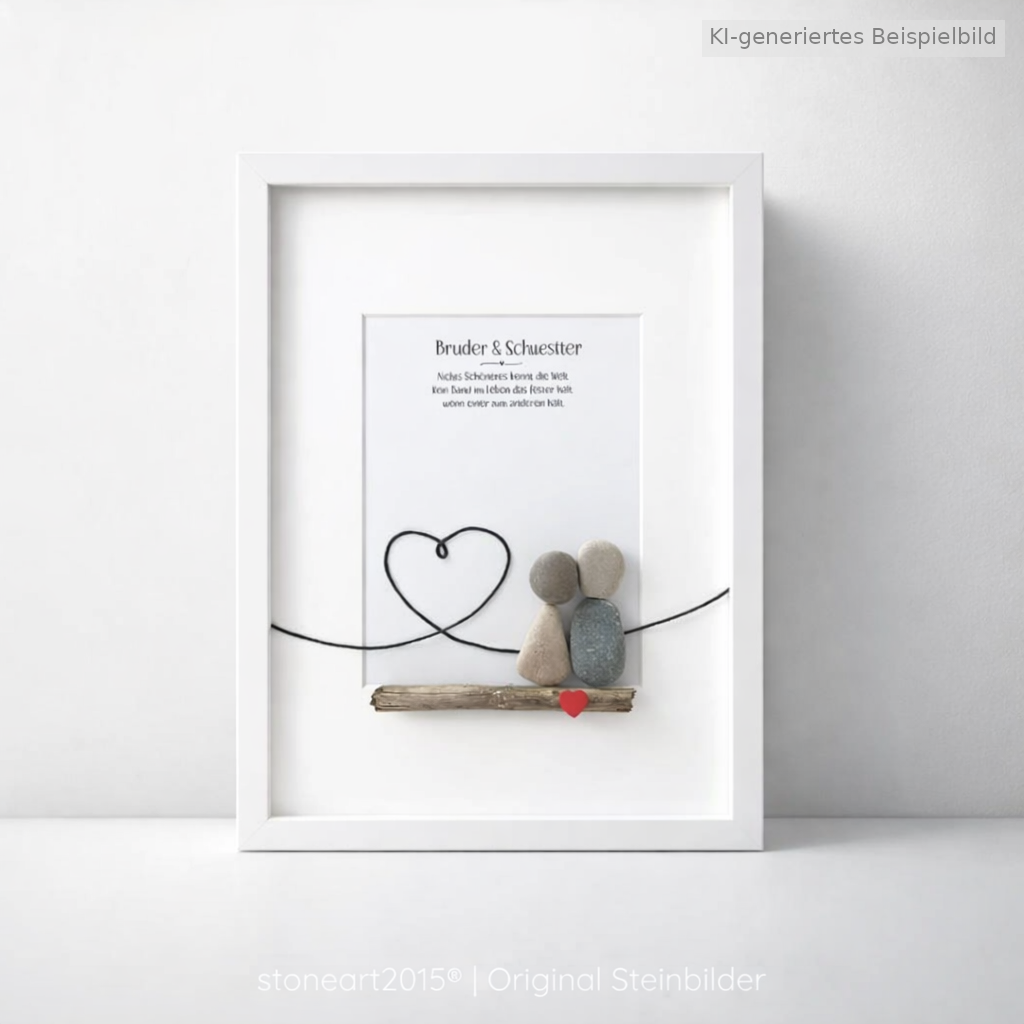 Kieselsteinbild Bruder & Schwester – Geschwister Geschenk, handgemachtes Steinbild