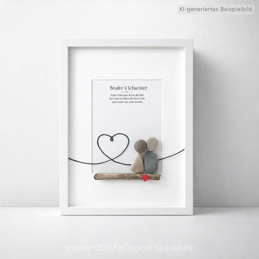 Kieselsteinbild Bruder & Schwester – Geschwister Geschenk, handgemachtes Steinbild