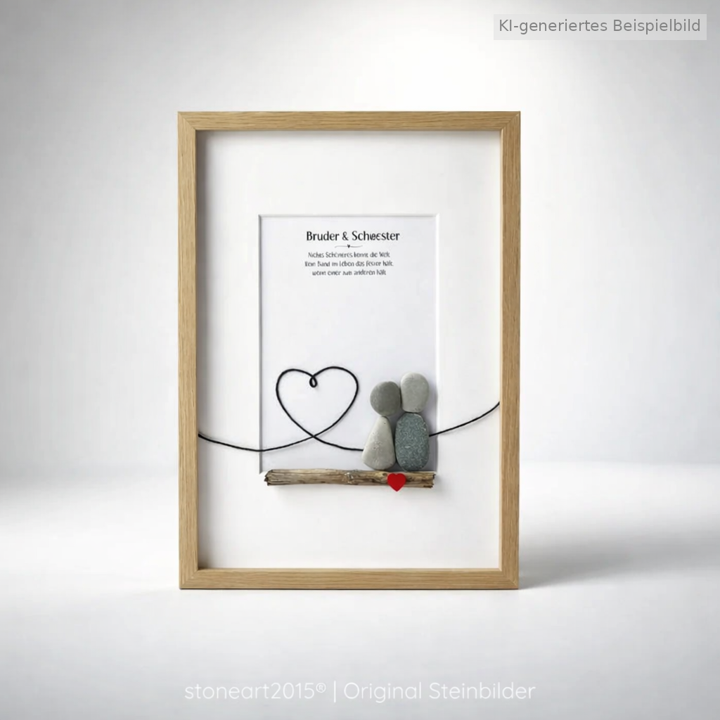 Kieselsteinbild Bruder & Schwester – Geschwister Geschenk, handgemachtes Steinbild