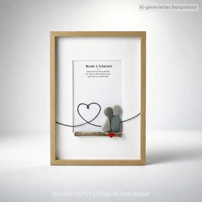 Kieselsteinbild Bruder & Schwester – Geschwister Geschenk, handgemachtes Steinbild