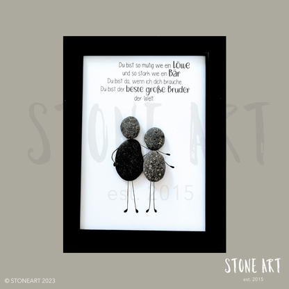 Handgefertigtes Steinbild „Großer Bruder“ aus Natursteinen und Holzrahmen – personalisierbar