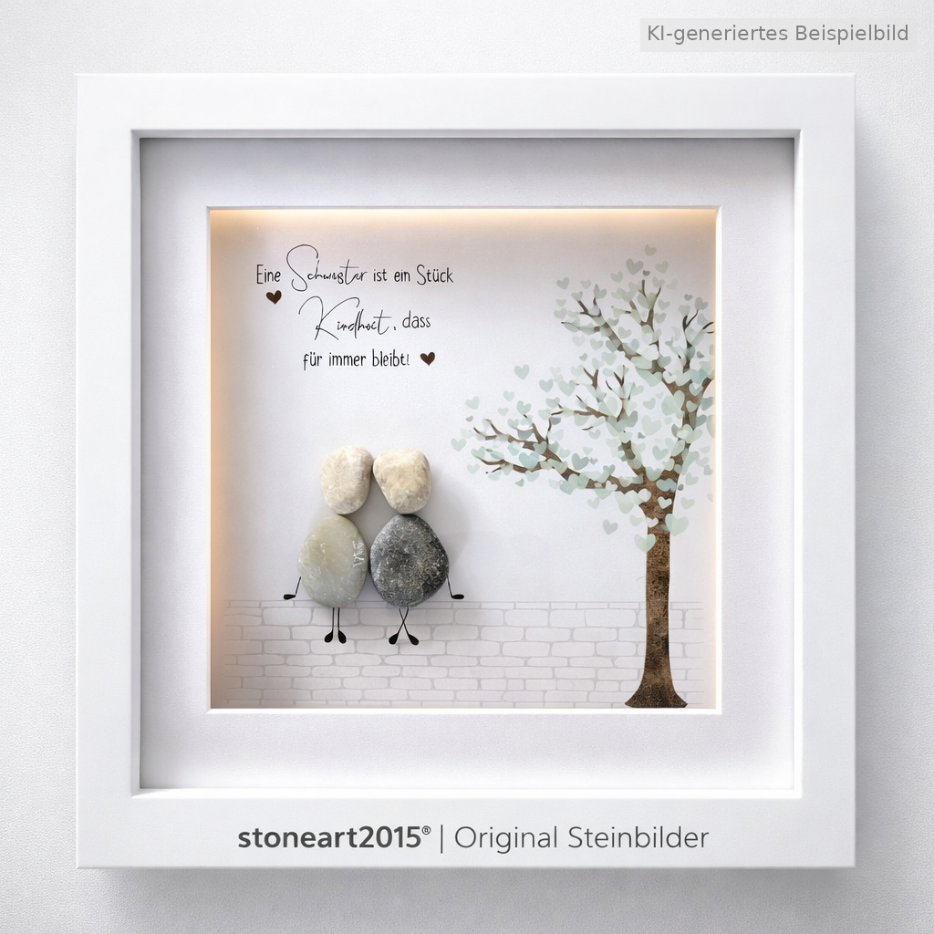Kieselsteinbild Eine Schwester ist ein Stück Kindheit das für immer bleibt, handgemachtes Steinbild