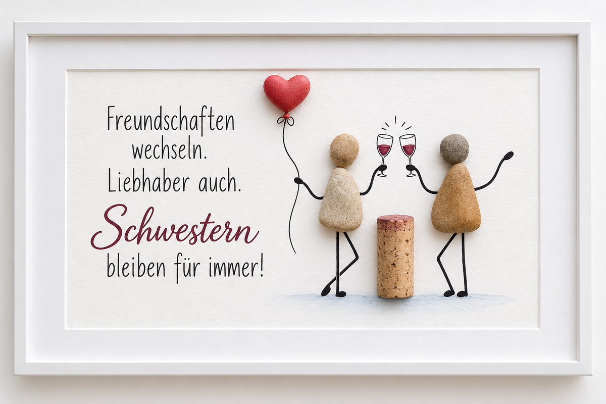 Kieselsteinbild Freundschaften wechseln, Schwestern bleiben für immer – Geschenk für die Schwester, handgemachtes Steinbild