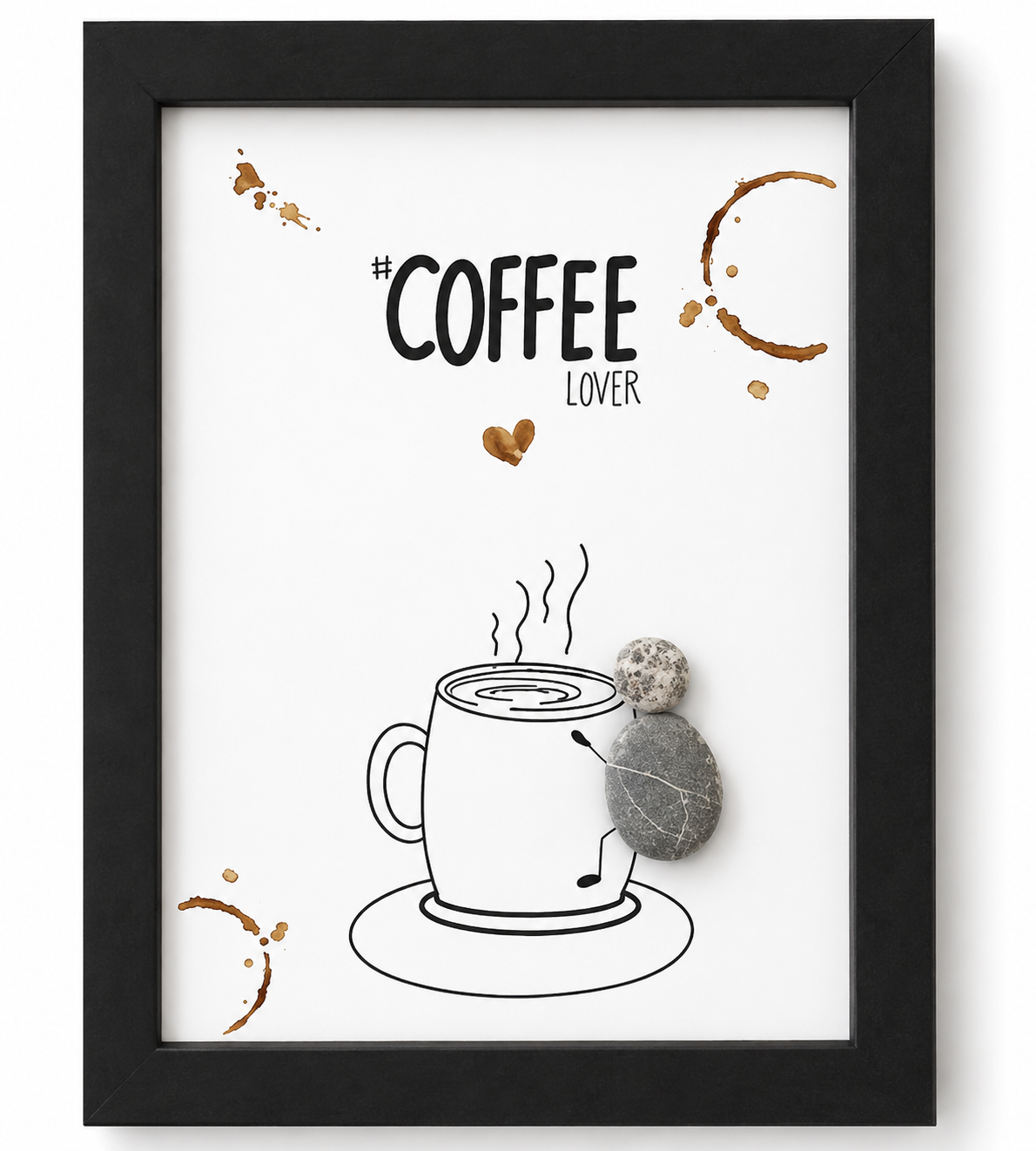 Kieselsteinbild Coffeelover – Geschenk für Kaffeeliebhaber, handgemachtes Steinbild