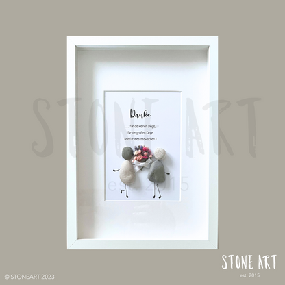 Handgefertigtes Steinbild mit dem Spruch „Danke für die kleinen Dinge“ – liebevolles Dankeschön-Geschenk für besondere Menschen.