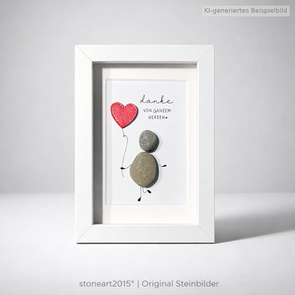 Kieselsteinbild Danke von ganzem Herzen, handgemachtes Steinbild