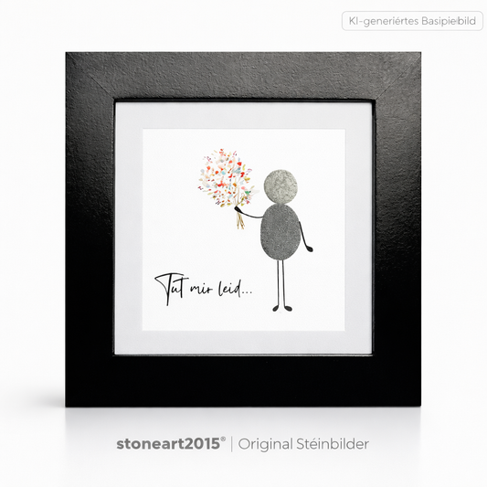 Kieselsteinbild Tut mir leid, handgemachtes Steinbild