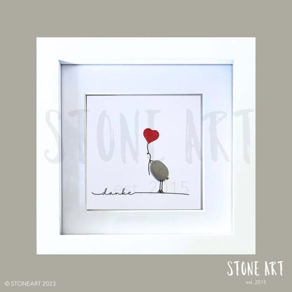 Handgefertigtes Steinbild mit Vogelmotiv und dem Wort „Danke“ – liebevolle Geschenkidee zum Dankesagen mit Natur-Charme.