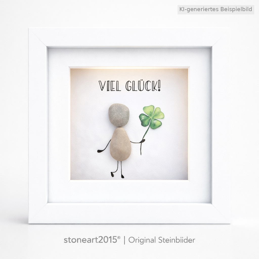 Kieselsteinbild Viel Glück, handgemachtes Steinbild