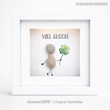 Kieselsteinbild Viel Glück, handgemachtes Steinbild