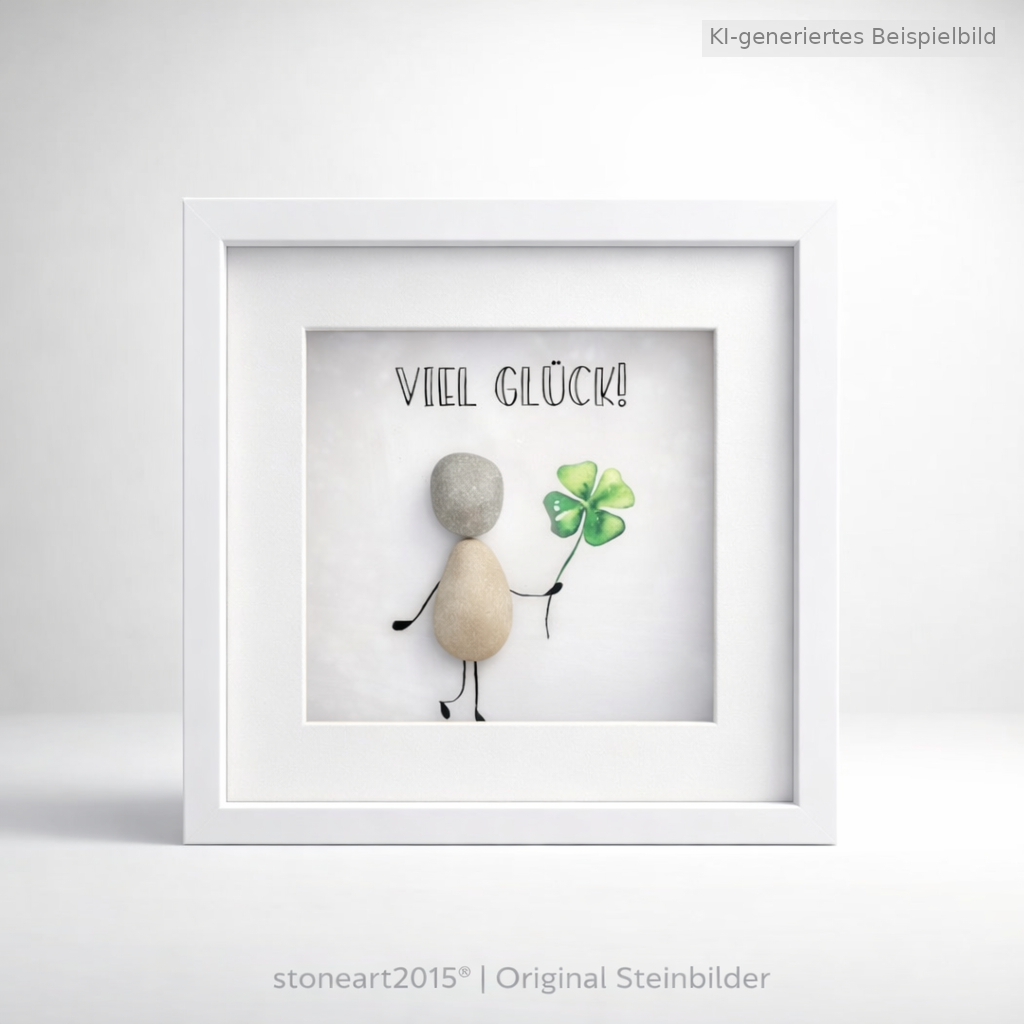 Kieselsteinbild Viel Glück, handgemachtes Steinbild