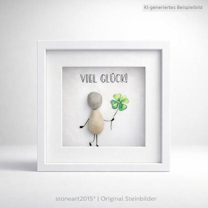 Kieselsteinbild Viel Glück, handgemachtes Steinbild