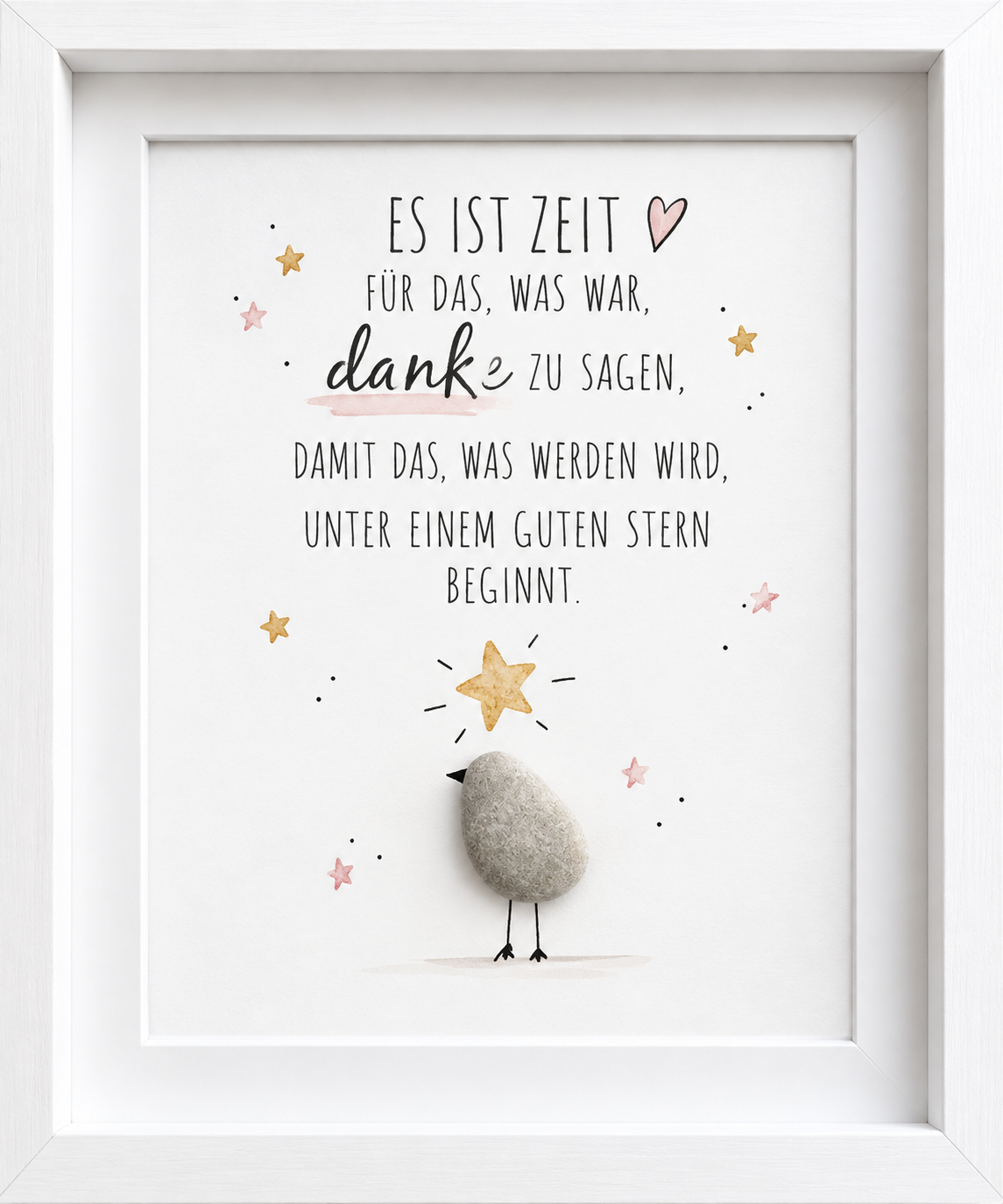Kieselsteinbild Es ist Zeit für das, was war, danke zu sagen – Dankeschön zum Abschied, handgemachtes Steinbild
