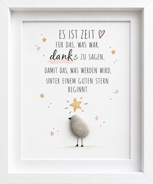 Kieselsteinbild Es ist Zeit für das, was war, danke zu sagen – Dankeschön zum Abschied, handgemachtes Steinbild
