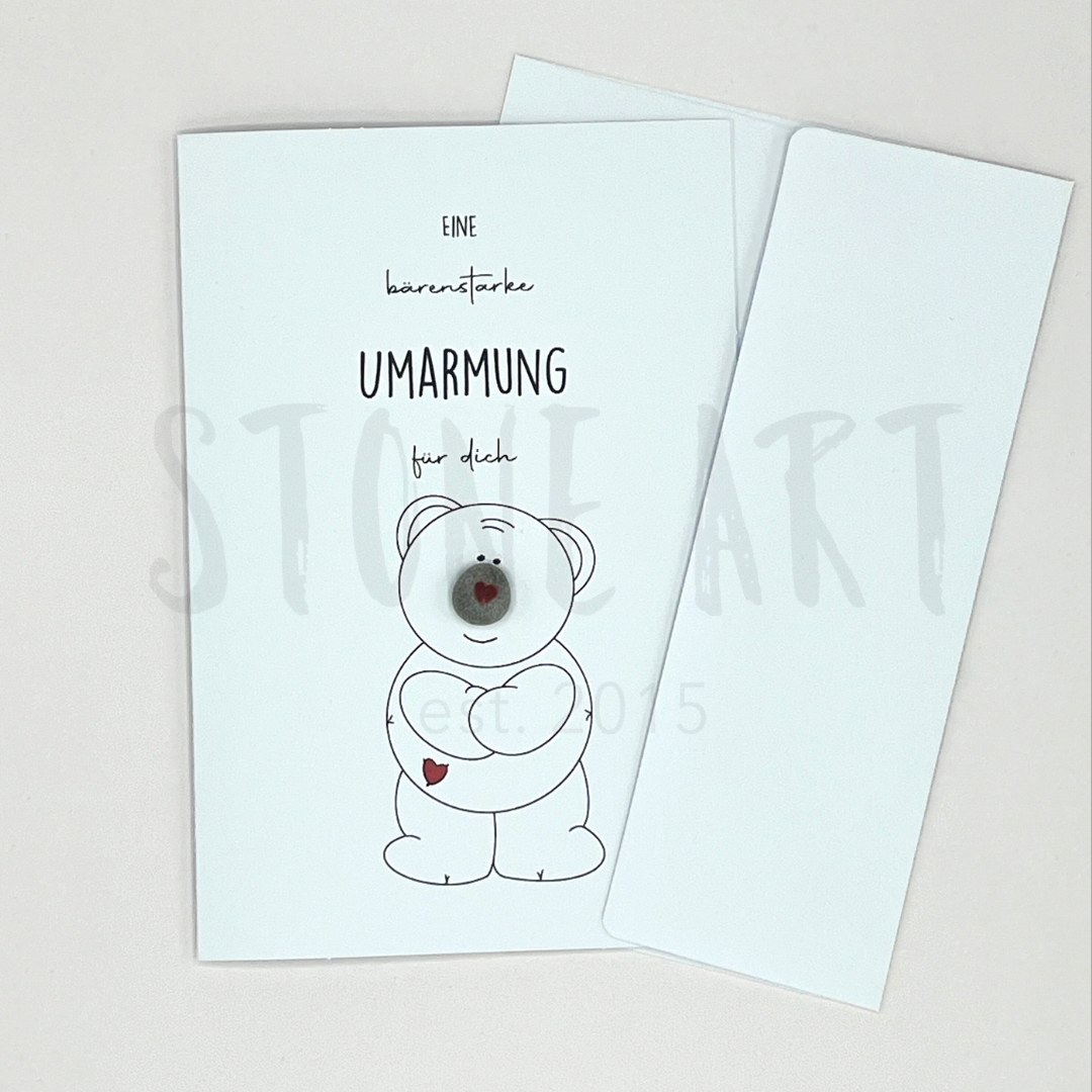 Card "A bear hug for you" - mini stone picture with envelope