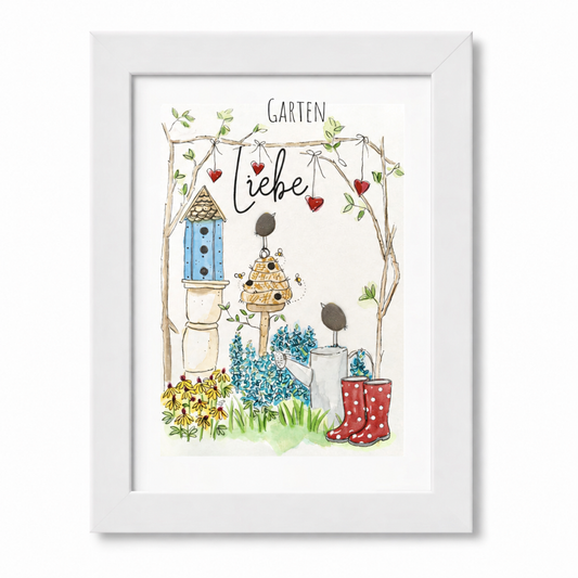 Kieselsteinbild Gartenliebe, handgemachtes Steinbild