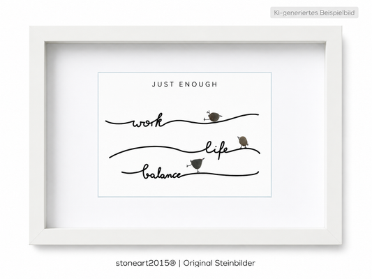Kieselsteinbild Just Enough – Work-Life-Balance, handgemachtes Steinbild