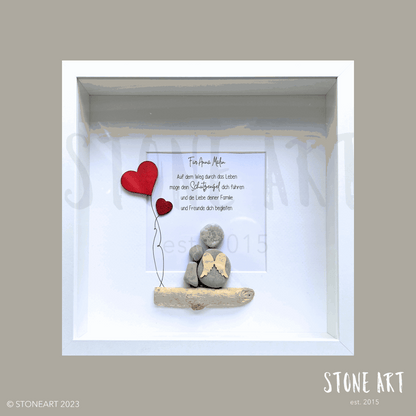 Handgefertigtes Steinbild mit Engelmotiv und der Aufschrift „Ich bin dein Schutzengel“ – liebevolles Geschenk zur Ermutigung und Begleitung.

