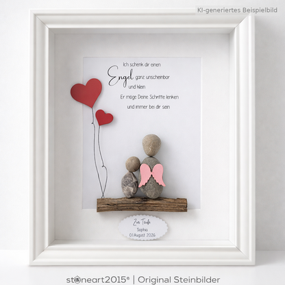 Stone Picture Guardian Angel - Personalized Gift for Christening & Birth