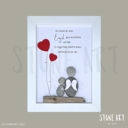 Steinbild Schutzengel – personalisiertes Geschenk zur Taufe und Geburt, Kieselsteine handgemacht