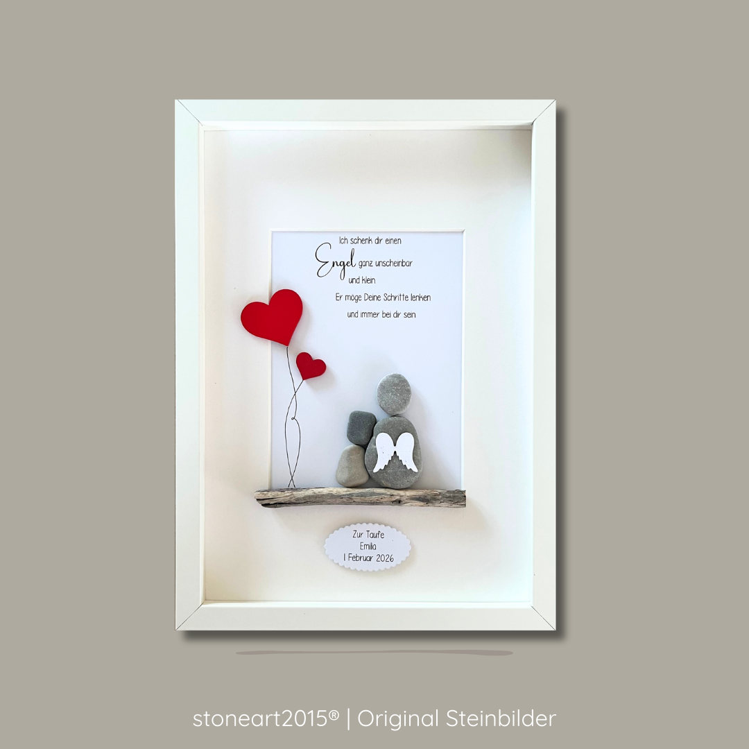 Steinbild Schutzengel – personalisiertes Geschenk zur Taufe und Geburt, Kieselsteine handgemacht
