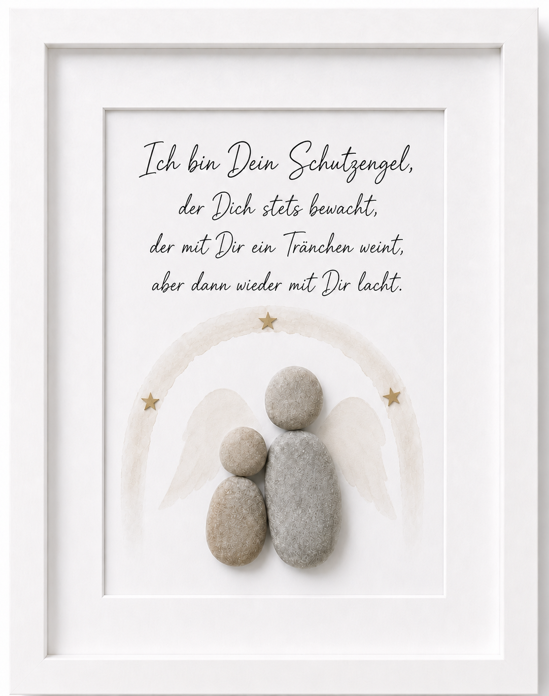 Handgemachtes Steinbild mit dem Spruch Ich bin dein Schutzengel – Geschenk zur Kommunion und Taufe